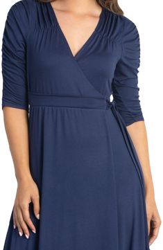 Streamlined and elegant, this billowy faux wrap dress features ruched detailing and a kinetic high-low hem. 57 1/2" length Surplice V-neck Elbow-length sleeves 95% polyester, 5% spandex Hand wash, dry flat Imported Elbow Sleeve, Faux Wrap Dress, Elbow Length Sleeve, High Low Hem, Nordstrom Dresses, V Neck Dress, Sleeve Dress, High & Low, High Low