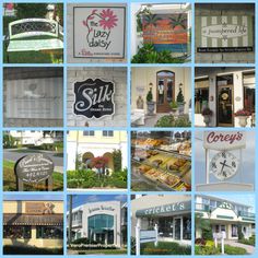 a collage of photos showing different businesses and signs