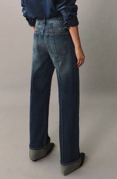 "Find MANGO Paula Seamed High Waist Straight Leg Jeans on Editorialist. Pintucked seams create a streamlined look down the easy-fitting straight legs of these high-rise jeans made from nonstretch denim. 32\" inseam Zip fly with button closure Five-pocket style 100% cotton Machine wash, line dry Imported" Pre-washed Straight Leg Denim Blue Jeans, Rugged Straight Leg Pre-washed Jeans, Pre-washed Rigid Denim Straight Leg Jeans, Denim Blue Straight Leg Pull-on Jeans, Pre-washed Straight Leg Rigid Denim Jeans, Mango Jeans, High Rise Jeans, Medium Blue, Black Denim