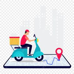 a man riding a scooter on top of a map with a gps marker