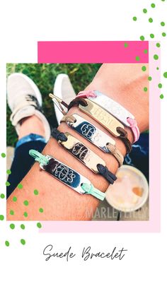 Monogrammed Suede Bracelets from Marleylilly make a fashion statement before you say a word! The look of wrapped leather in a bracelet is a huge trend that is not fading anytime soon. Get that layered look with our leather and metal bracelet that can be customized the way you like it. Gift them to your bridesmaids or sorority sisters for a keepsake they’ll always treasure. Adjustable Monogram Name Bracelet, Adjustable Monogram Bracelet For Personalized Gift, Adjustable Monogram Bracelet As Personalized Gift, Adjustable Initials Name Bracelet, Trendy Adjustable Bracelets With Initials, Trendy Personalized Silver Friendship Bracelets, Trendy Monogram Jewelry For Personalized Gifts, Trendy Monogrammed Jewelry For Personalized Gifts, Suede Bracelet