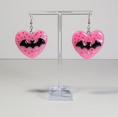 Cute Pink Pierced Heart Earrings, Heart-shaped Halloween Party Earrings, Halloween Party Heart-shaped Earrings, Cute Pink Heart Pierced Earrings, Pink Novelty Jewelry For Valentine's Day, Handmade Heart-shaped Novelty Earrings, Novelty Earrings For Valentine's Day Party, Novelty Earrings For Party On Valentine's Day, Novelty Jewelry For Valentine's Day Party