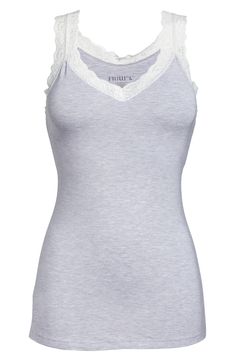 Showcase your sweetly feminine style in this flattering lace-trimmed cami featuring a shelf bra for extra coverage and support. Style Name:Fleur'T Iconic Lace Trim Camisole With Shelf Bra. Style Number: 6158177. Built In Shelf, Lace Trim Cami, A Shelf, Shelf Bra, Feminine Style, Basic Tank Top, Lace Trim, Heather Grey, Top Brands