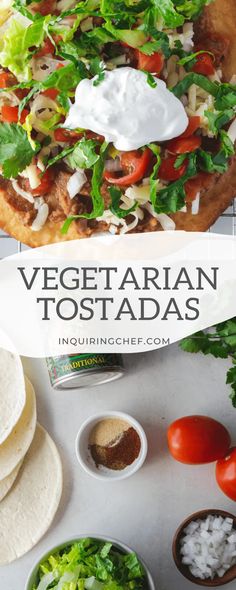 These warm and crispy bean tostadas start by placing a layer of creamy refried beans on a baked or lightly fried tortilla, and then piling on toppings like crunchy lettuce, diced tomatoes, shredded cheese, and flavor-packed pico de gallo. This fun-to-assemble food is a hit with families because everyone can make their very own tasty tostada just the way they like it. #vegetarian #texmex #easyrecipe #familyfriendly Creamy Refried Beans, Bean Tostadas, Tostadas Recipe, Cornflake Chicken, Tostada Recipes, Plant Based Recipes Easy