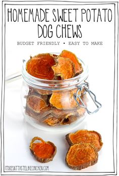 homemade sweet potato dog chews in a glass jar