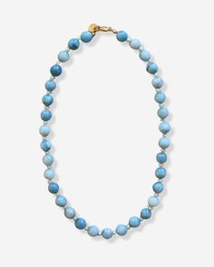 The prettiest pop of blue! Composed with natural blue toned beads, strung on silk cord. Finished off with 14K gold filled materials. Hypoallergenic - nickel and lead free. Adjustable Single Strand Amazonite Beaded Necklace, Elegant Light Blue Single Strand Beaded Necklace, Elegant Blue Necklace With 8mm Beads, Elegant Blue Necklaces With 8mm Beads, Light Blue Single Strand Necklace With Round Beads, Elegant Light Blue Jewelry With Large Beads, Adjustable Blue Gemstone Beads Jewelry, Elegant Blue Beaded Necklaces With Large Beads, Elegant Hand-strung Blue Beaded Necklaces