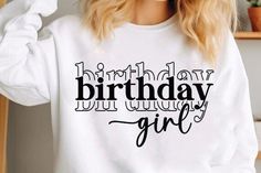 This is the perfect Birthday Girl Shirt for your special day, or your Mom or Best Friend, It's a Happy Birthday Shirt, It's My Birthday Shirt, Birthday Gift  The T-shirt is  made of Pre-shrunk 100% ultra soft cotton, runs true to size, unisex standard fit shirt.  The Sweatshirt is a Gildan Unisex.   Women may want to order a size down. Please refer to the size chart for measurements. Order your normal size (in men's) for a casual and looser fit   If you are not sure about sizing please measure your favorite t-shirt and compare measurements to the chart for the best fit for you. 6.1-ounce, 100% soft spun cotton Design is Professional Heat Transfer Unisex SIZING Chart: X-Small: Length 27"-Width 17" (2-4) Small: Length 28" - Width 18" (4-6) Medium: Length 29" - Width 20" (6-10) Large: Length Birthday Long Sleeve Tops With Lettering, Birthday Tops With Lettering And Long Sleeves, Long Sleeve T-shirt For Birthday And Mother's Day, White Birthday Top With Funny Text, Trendy Birthday Tops With Funny Text, Long Sleeve T-shirt For Mother's Day Birthday, White Top With Funny Text For Birthday, White Tops With Funny Text For Birthday, Slogan T-shirt For Birthday And Mother's Day