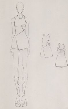 a drawing of a woman's dress and shoes