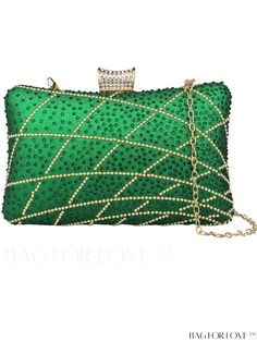 BagForLove - Green Rhinestone Chain Evening Clutch: Luxurious Party Bag with Decorative Rhinestones Crystal Clutch With Rhinestones For Party, Green Evening Bag With Chain Strap, Green Rhinestone Party Evening Bag, Glamorous Green Evening Bag, Green Rhinestone Clutch Evening Bag, Glamorous Green Bags With Rhinestones, Elegant Green Evening Bag With Chain Strap, Elegant Green Evening Bag With Rhinestones, Green Embellished Evening Bag For Wedding