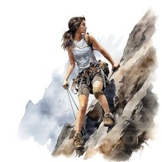 a woman climbing up the side of a mountain