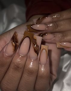 Brown Acrylic Nails, Fake Nails Long, Nagel Tips, Easy Nails, Colored Acrylic Nails, Coffin Press On Nails, Shiny Nails, Nail Forms