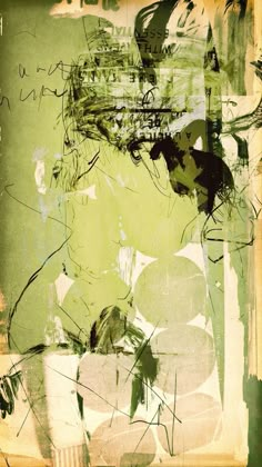 an abstract painting with green and black colors