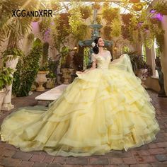 Gorgeous Yellow Ball Gown Quinceanera Dresses 2022 Amazing Sweet 15 16 Birthday Party Gown vestidos Quinceanera Dresses Yellow, Yellow Ball Gown, Ball Gown Quinceanera Dresses, Princess Prom Dresses, Dresses 2022, 16 Birthday, Sweet 15, Party Gown, 16th Birthday Party