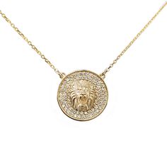 Gold & Diamond Pave Coin Pendant Necklace. D E T A I L S : ♥ Stones: Natural diamonds only, conflict-free, about 0.48 carat, F color, VS clarity. ♥ Pendant size: 15mm. ♥ Available: 14K, Yellow, White, Rose gold. ♥ Available chain length: 42cm or 45cm. Please select your wanted chain length and gold color in the drop-down menu. ♥️♥️♥️ SERVICE: ♥️ Free IGL Jewelry Certificate including evaluation for insurance, the certificate is free of charge if you request it when placing your order. (Takes Luxury Zodiac Sign Round Pendant Jewelry, Luxury Zodiac Sign Necklace, Luxury Sterling Silver Zodiac Sign Necklaces, Luxury Silver Zodiac Sign Necklace, Luxury Zodiac Sign Necklaces, Lion Zodiac, Jewelry Certificate, Gold Lion, Coin Pendant Necklace