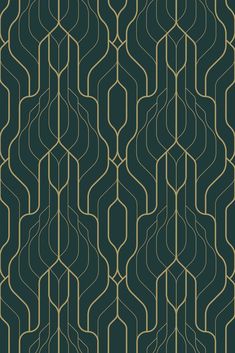 a green and gold wallpaper with wavy lines