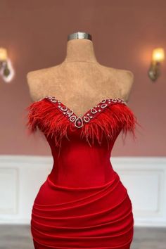 Special Occassion Satin Dress With Feathers, Dress With Feathers, Red Prom Dress Long, Classic Prom Dress, Tassel Decoration, Simple Prom Dress Long, Illusion Wedding Dress, Off Shoulder Wedding Dress, Satin Homecoming Dress