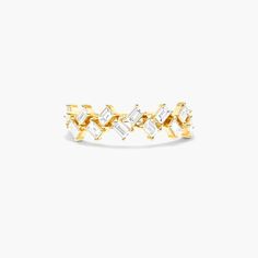 Striking baguette diamonds simulate pixels in this modern and unconventional ring. Baguette Diamond Ring, Baguette Diamond Rings, Baguette Diamonds, Baguette Diamond, Diamond Rings, Fashion Rings, Diamond Ring, Diamonds, Yellow Gold