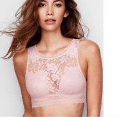 New Victoria's Secret Lace Bralette Cutout High Neck Size S Brand New With The Tags. Guaranteed To Be 100% Authentic Positive Feedback Is Greatly Appreciated. Please Message Us With Any Questions. Ships Same Day Or Next Business Day Pink Sheer Bra For Spring, Sheer Pink Bra For Spring, Spring Sheer Pink Bra, Victoria's Secret Feminine Bra Friendly Tops, Victoria's Secret Feminine Bra-friendly Tops, Pink Lace Bra, Pink Lace Bralette, Floral Bra, Pink Bralette