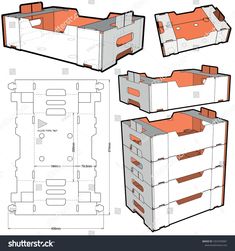 four different views of an office desk with drawers and dividers, including the top one in