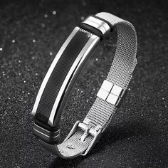 Mens Stainless Steel Bracelet with Bar - Black - Minimalist Design - Alt - Black/Silver Mens Bangles, Dope Jewelry Accessories, Stainless Steel Bracelet Men, Men Bracelet, Stylish Bracelet, Jewellery Designer, Great Gifts For Men, Branded Packaging, Black Bracelets