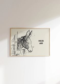 a drawing of a donkey hanging on the wall