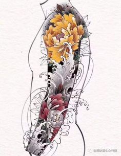 an artistic tattoo design with flowers on it