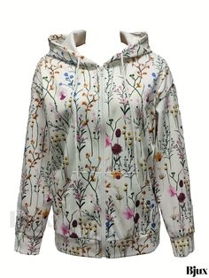 Bjux - Chic Floral Print Hooded Jacket: Stylish Zip-Up Outerwear with Long Sleeves for Women Hooded Winter Outerwear With Floral Print, Winter Hooded Floral Print Outerwear, Spring Casual Hoodie With Pockets, Casual Spring Hoodie With Pockets, Spring Cotton Hooded Jacket With Long Sleeves, Spring Cotton Hooded Jacket, Cotton Hooded Jacket With Long Sleeves For Spring, Long Sleeve Cotton Hooded Jacket For Spring, Cotton Long Sleeve Hooded Jacket For Spring