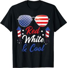 Fourth of July 4th July Kids Red White and Blue Patriotic T-Shirt 4th Of July Events, Patriotic Stars, Girl With Sunglasses, Cool Sunglasses, Fourth Of July, Girls Tshirts