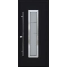 the door is black and has a glass panel