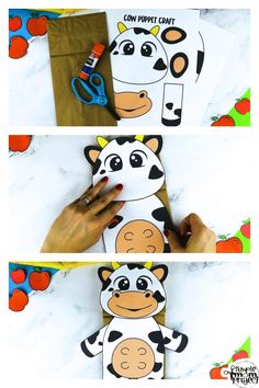 someone is making a cow puppet out of paper