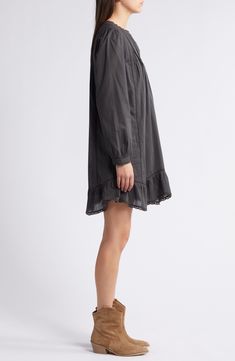 Made of airy cotton voile and detailed with delicate lace trim and pintucks, this long-sleeve dress is sure to become your date-night go-to. 36 1/2" length (size Medium) Button half placket Jewel neck Long sleeves Unlined 100% cotton Machine wash, tumble dry Imported Non-stretch Cotton Long Sleeve Dress, Medium Wash Long Sleeve Cotton Mini Dress, Black Cotton Long Sleeve Sleepwear, Knee-length Dark Wash Cotton Mini Dress, Medium Wash Cotton Button-up Shirt Dress, Jewel Neck, Cotton Voile, Pin Tucks, Nordstrom Dresses