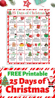 the 25 days of christmas printables for kids and adults to use on their holiday activities