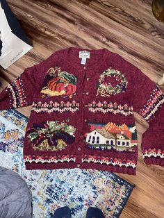 Heirloom Collectibles Sweater Autumn Knit Cardigan Fall Women’s Size L burgundy | eBay Sweater Inspiration, Grandma Sweater, Fall Cardigans, Sweater Autumn, Autumn Season, Travel Adventure, Burgundy Color, Vintage Sweaters, Sweater Weather