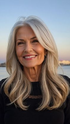 Haircuts For Collarbone Length Hair, Wash And Go Hairstyles For Straight Hair, Blonde Hair In Your 40s, Long Blonde Hair Styles For Women Over 50, Longer Length Hair With Layers, Long Layered Hair Over 50, Long Layered Straight Haircuts, Long Hair With Bangs Over 50, Long Bangs Side Part