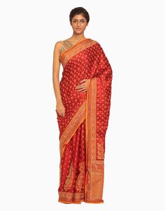 Red Silk Pre-draped Saree With Resham Embroidery, Red Pre-draped Saree With Pallu For Eid, Red Katan Silk Pre-draped Saree For Designer Wear, Red Silk Pre-draped Saree For Diwali, Red Unstitched Pre-draped Saree For Diwali, Red Pre-draped Designer Saree For Diwali, Designer Red Pre-draped Saree For Diwali, Traditional Red Pre-draped Embroidered Saree, Traditional Red Embroidered Pre-draped Saree