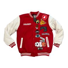 Experience the fusion of comfort and style with the YOUSEFI Varsity Jacket. This 2-tone red and white jacket is a sophisticated blend of chic urban style and luxurious comfort. The jacket features a ribbed hem, cuffs, and collar for that quintessential varsity charm. Two inner pockets with stay-put closure ensure that your valuables are secure at all times.       Crafted from 100% Polyester for the shell and lining, this jacket promises durability and a smooth, comfortable fit. Machine washable for easy care, it embodies effortless luxury. Its timeless design, coupled with the urban vibe, makes it an excellent addition to your wardrobe, versatile for pairing with both casual and semi-formal outfits. Step into the world of style and quality with the YOUSEFI Varsity Jacket. Red And White Jacket, Semi Formal Outfits, Urban Chic Fashion, North Hollywood, Urban Style, White Jacket, Formal Outfit, Urban Fashion, Semi Formal