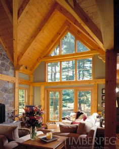 a living room filled with furniture and a fire place in front of a large window