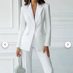 Mora Brand Purchased On Etsy It’s Beautiful Suit, But Does Not Fit Never Worn, Only Tried On Still Has Tags Attached Bridal Pantsuit, Formal Pant Suits, White Suit, Straight Trousers, Moda Vintage, Business Suit, Long Sleeve Blazers, White Blazer, White Pants