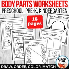 the body parts worksheets for preschool, pre - k and kindergarten