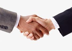 two men shaking hands in front of a white background