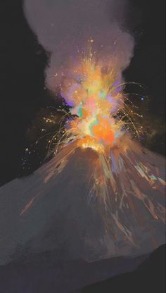 an image of a volcano with fireworks coming out of it