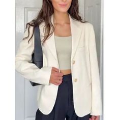 New With Tag 100% Cotton Blazer. Lapel Collar And Long Sleeves. Welt Pockets At Front And Chest. Front Button Closure. Approximate Measurement Laying Flat Pit To Pit 22” Length 27” Sleeves 24” 100% Cotton 480 Cream Single Button Outerwear For Work, Trendy Beige Button-up Blazer, Elegant Neutral Button-up Blazer, Cream Workwear Outerwear With Single Button, Casual Beige Blazer For Day Out, Spring Neutral Blazer For Day Out, Neutral Blazer For Day Out In Spring, Chic Neutral Single Breasted Blazer, Neutral Blazer For Spring Day Out