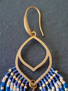 Gift Blue Beaded Brass Earrings, Blue Beaded Brass Earrings As Gift, Blue Beaded Dangle Earrings In Brass, Blue Beaded Brass Earrings, Blue Beaded Brass Dangle Earrings, Blue Dangle Beaded Brass Earrings, Blue Brass Beaded Dangle Earrings, Handwoven Brass Beaded Dangle Earrings, Ombre Fringe Earrings