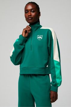 Year Round Terry Half Zip Sweatshirt Fabletics green female Activewear >> Womens >> Tops >> Sweatshirts >> Zip-Up Year Round Terry regular Everyday/Lounge Female Activewear, Lucky Green, Half Zip Sweatshirt, Zip Sweatshirt, 1/4 Zip, Active Wear For Women, Half Zip, Sweat Shirt, Zip Ups