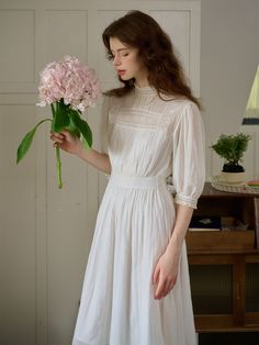 Solid Daywear Dresses With Lace Trim, Solid Dresses With Lace Trim For Daywear, Solid Color Dresses With Lace Trim For Daywear, Attic Aesthetic, Pre Fall Collection, Dress Simple, White Paneling, Silk Material, Lace Panelled