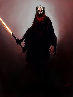 a man in a mask holding a light saber