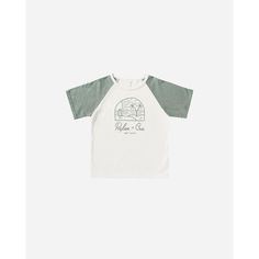 Super soft, relaxed fit raglan tee so he can play in style. Featuring our 'beachy' graphic on ivory and aqua. Machine wash cold. Tumble dry low. Made of 100% cotton Sporty Raglan Sleeve Summer Tops, Soft-washed White T-shirt For Beach, Summer Raglan Sleeve Top With Letter Print, Summer Raglan Sleeve T-shirt With Graphic Print, Summer Graphic Print Raglan Sleeve T-shirt, Summer Graphic Tee With Raglan Sleeves, White T-shirt For Summer Outdoor Activities, White Raglan Sleeve T-shirt With Letter Print, White Raglan Sleeve Top With Graphic Print