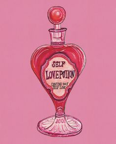 a drawing of a pink bottle with the words self lovepopton on it's side