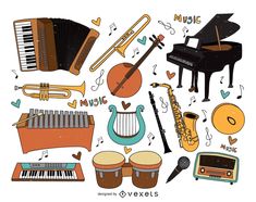 various musical instruments arranged in a circle