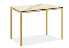 a table with a marble top and wooden legs on an isolated white background for use as a design element